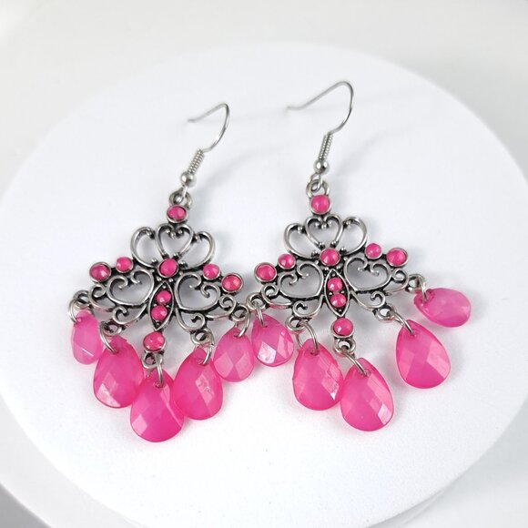 Paparazzi Jewelry - Paparazzi Pink Acrylic Beaded Chandelier Earrings
